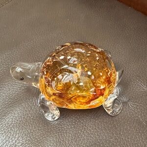 Vintage Lenox Hand-Blown Glass Turtle Paperweight Figurine w/Amber Color Shell
